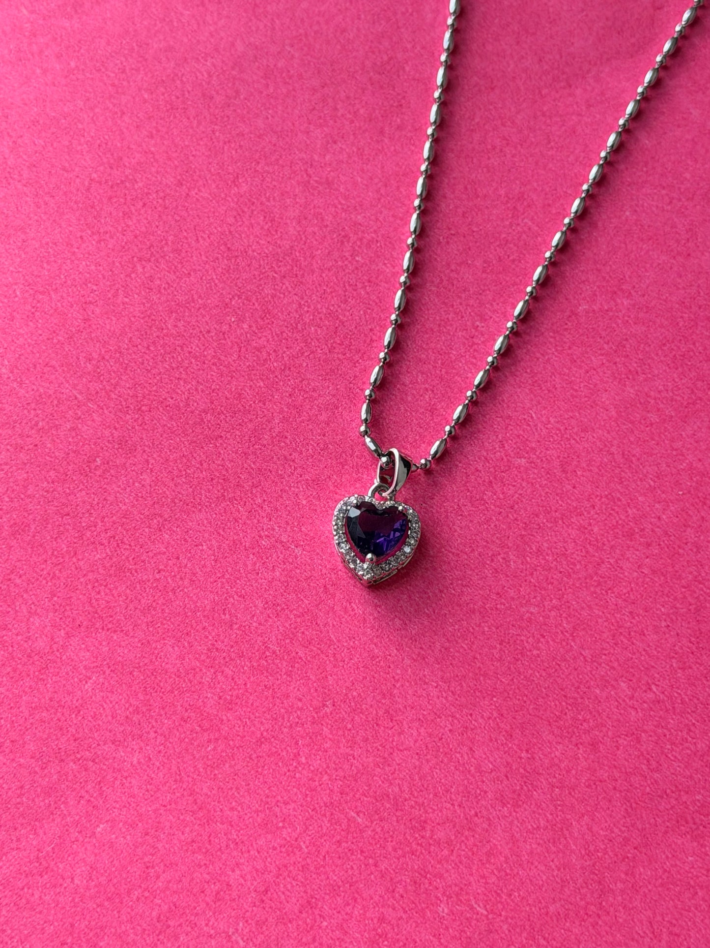Crystal Heart Whisper Necklace(purple)
