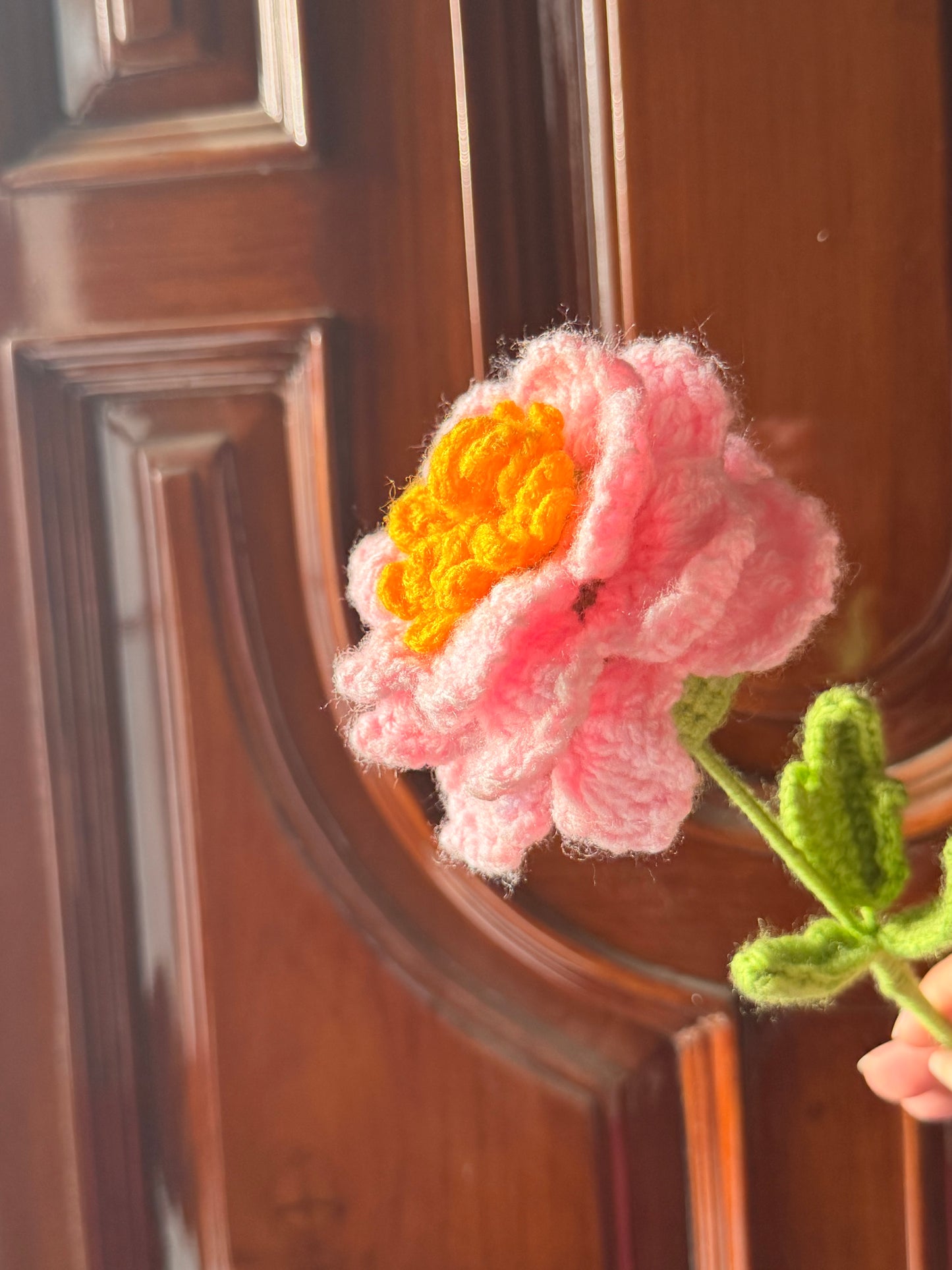Blush bloom crochet flower stick
