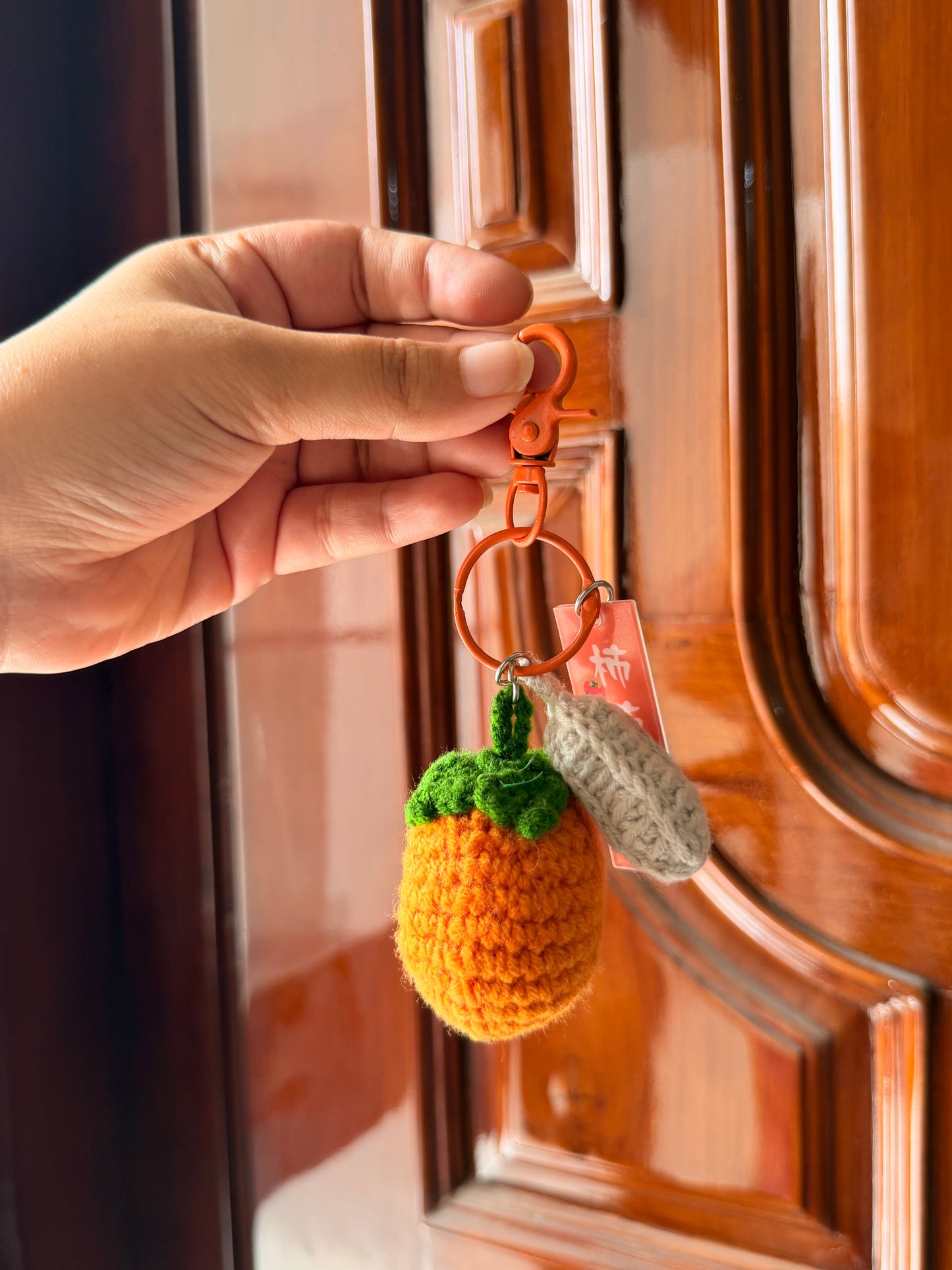 Crochet Persimmon Keychain charm