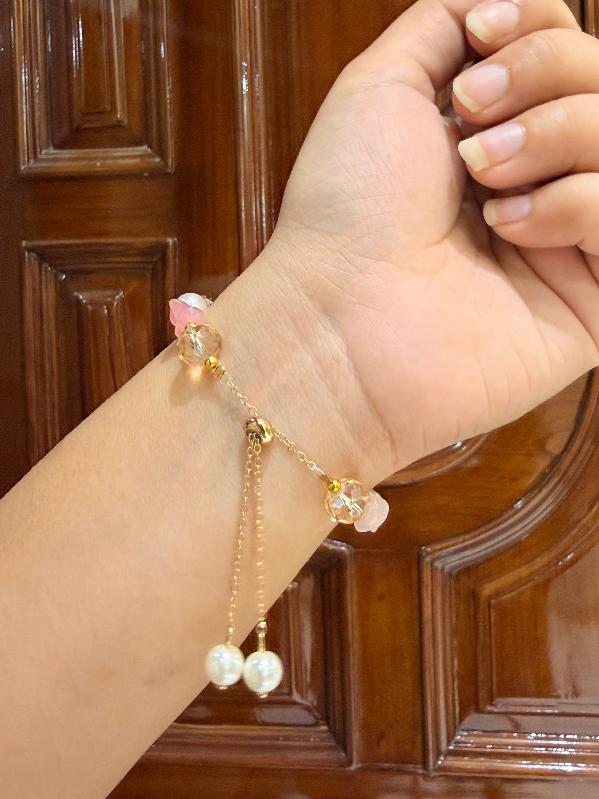 Rosy crystal adjustable bracelet (pink)