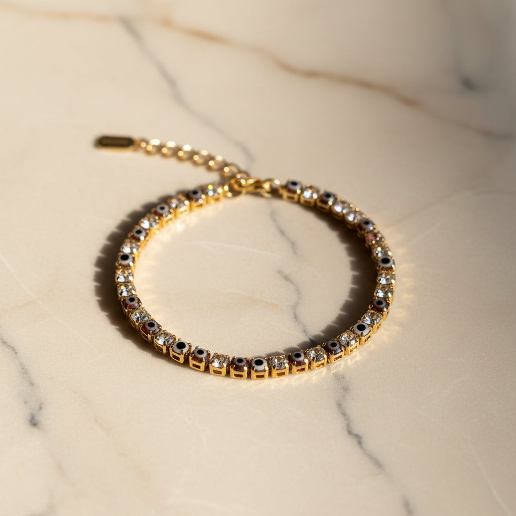 Evil eye tennis bracelet (brown)