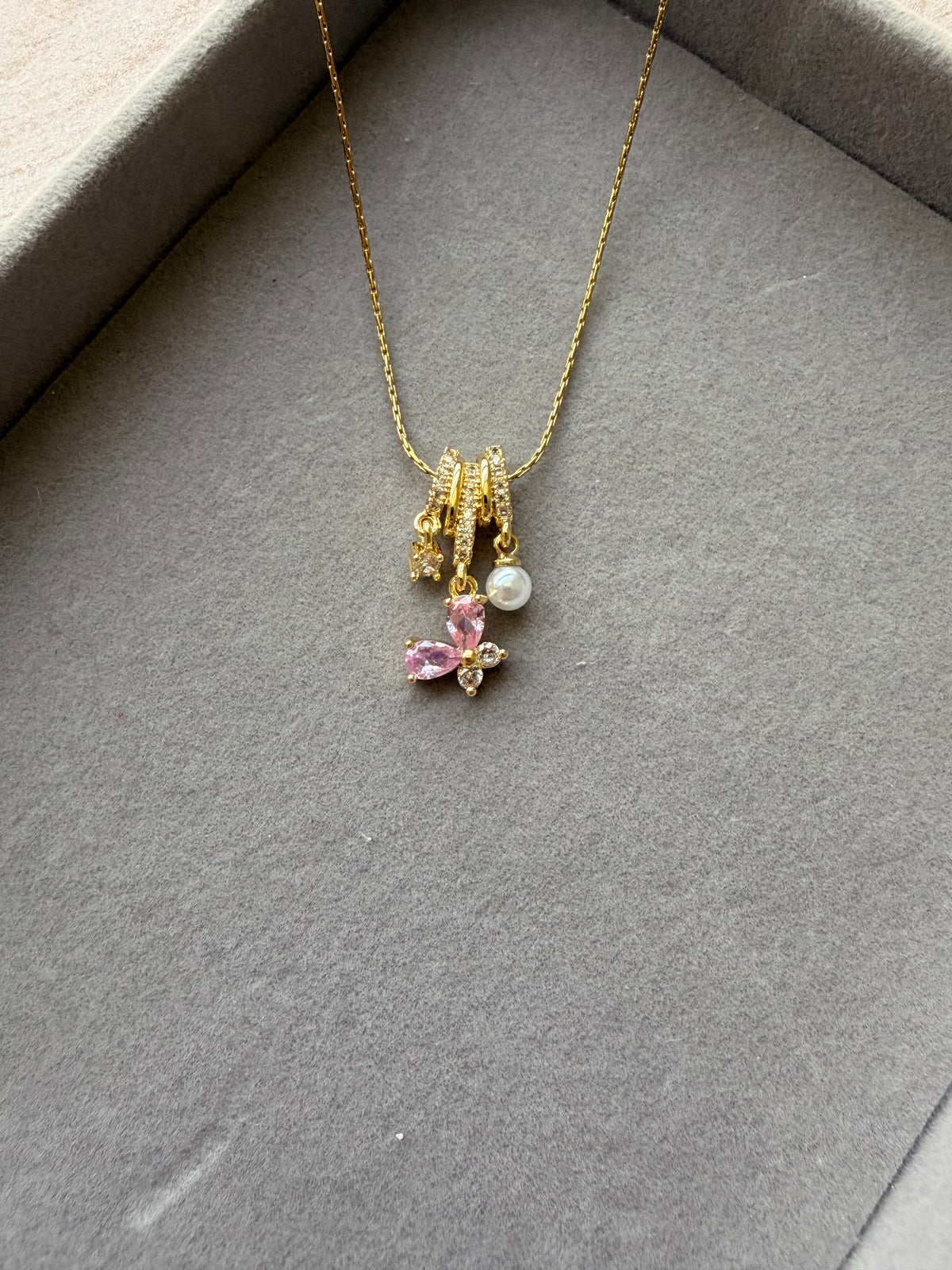 Blush Pearl Butterfly Charm Necklace