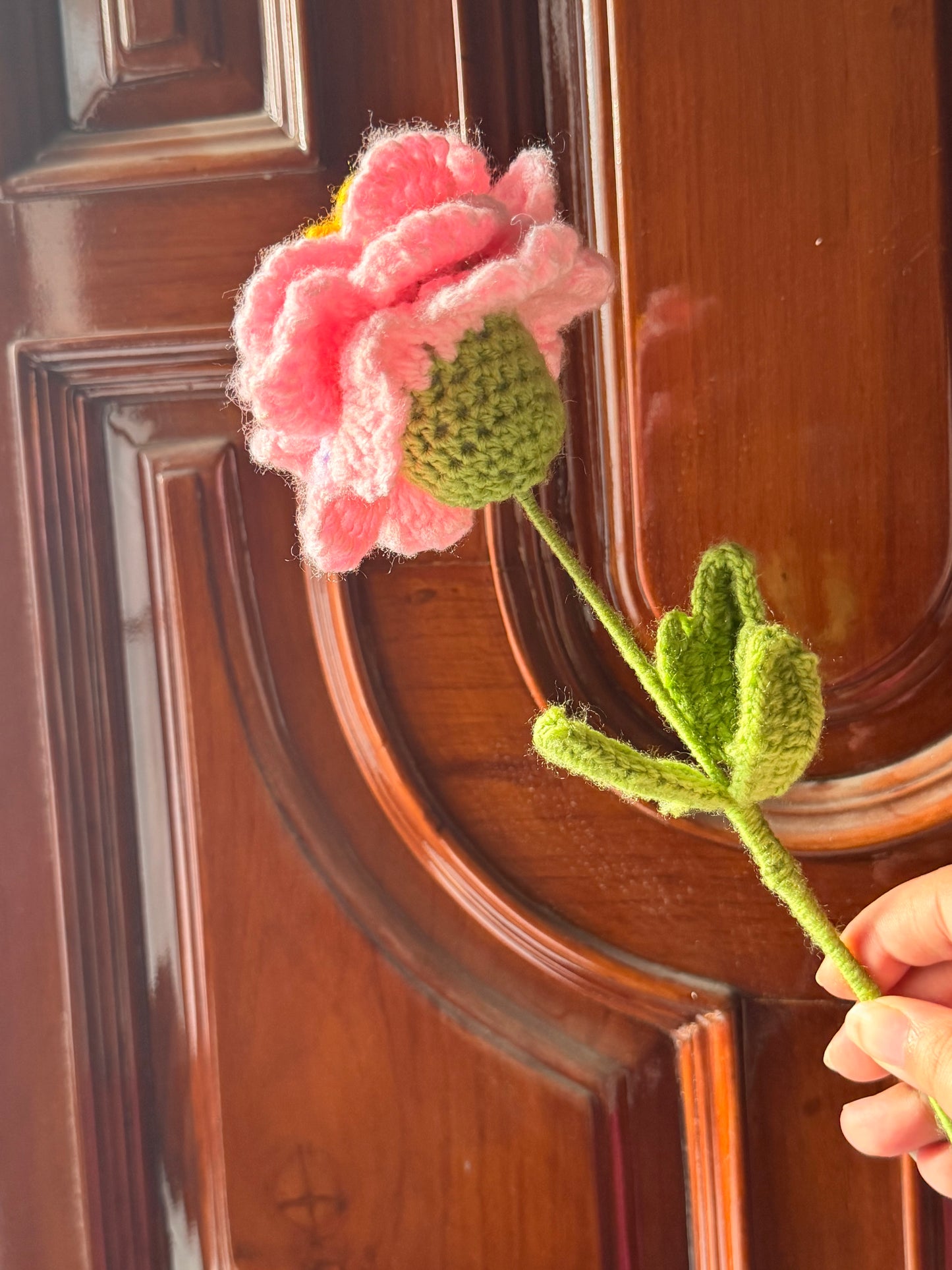 Blush bloom crochet flower stick