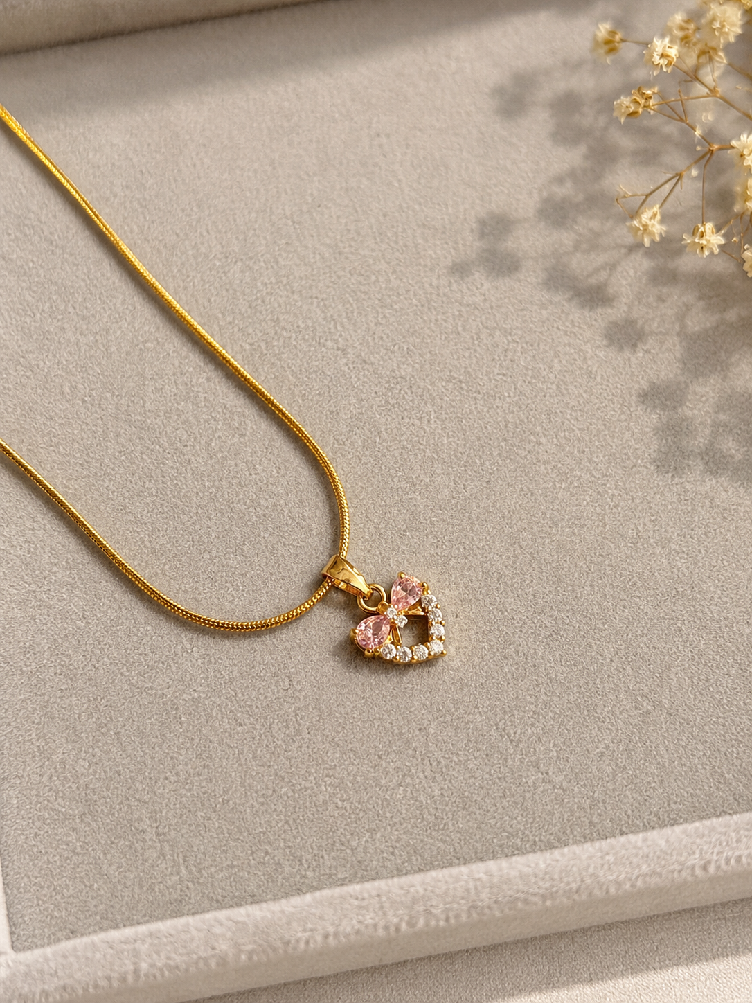 Blush Bow Heart Necklace