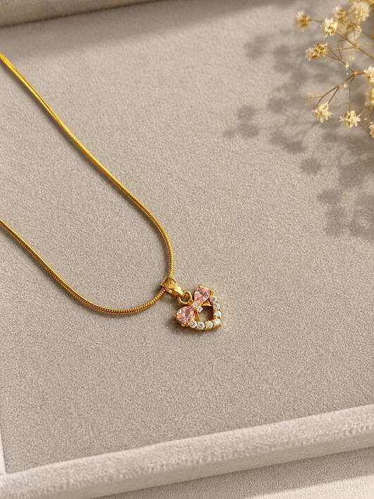 Blush Bow Heart Necklace
