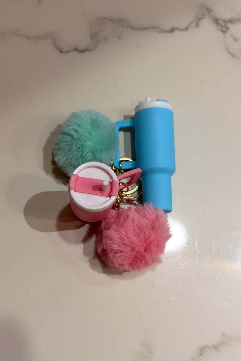 Tumbler keychain with pom pom