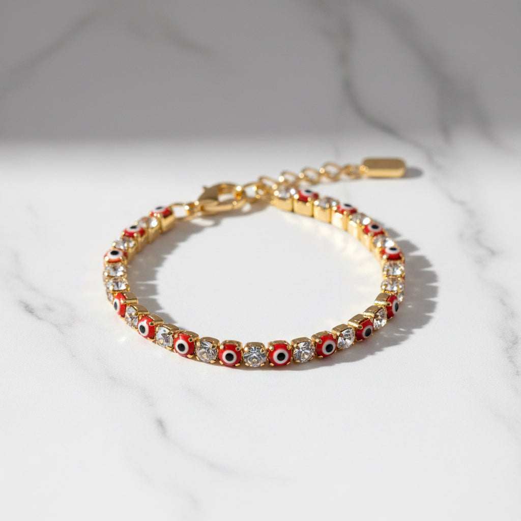 Evil eye tennis bracelet (red)