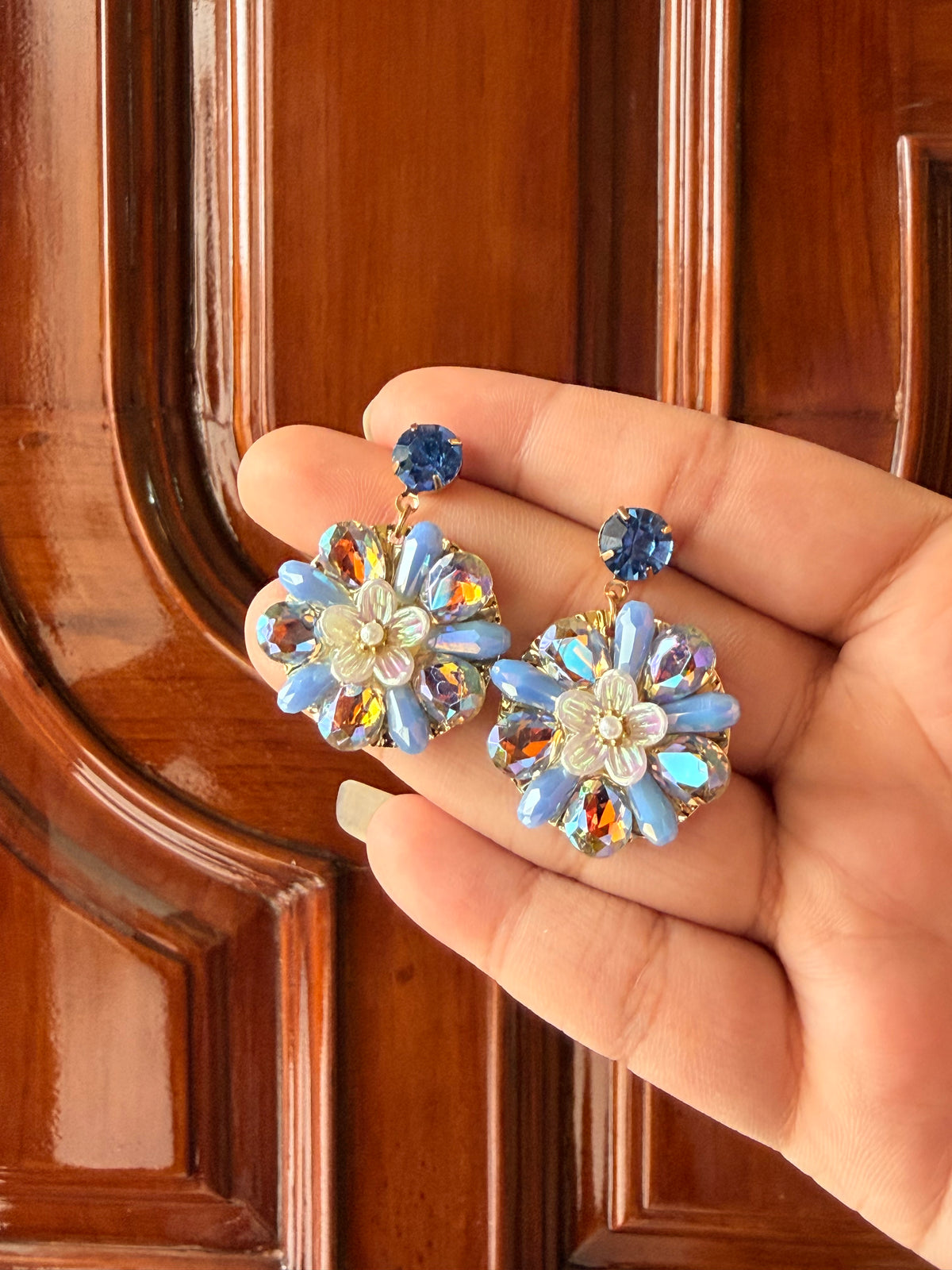 Blue Bloom Crystal Earrings