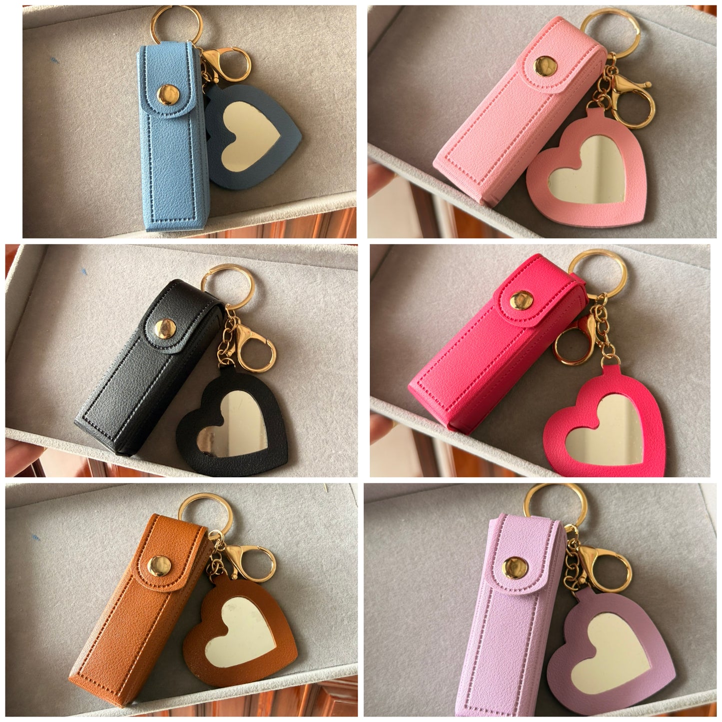 Heart Mirror Lipstick Keychain Holder