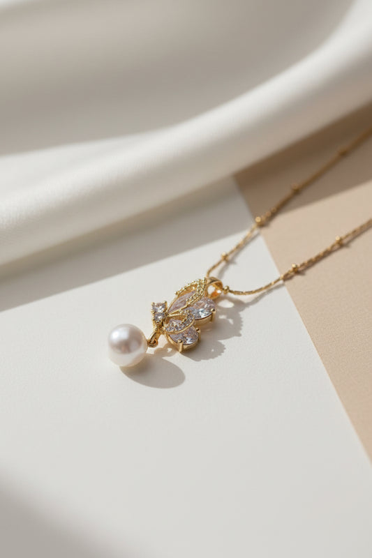 Butterfly& pearl drop pendent