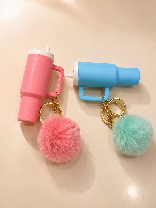 Tumbler keychain with pom pom