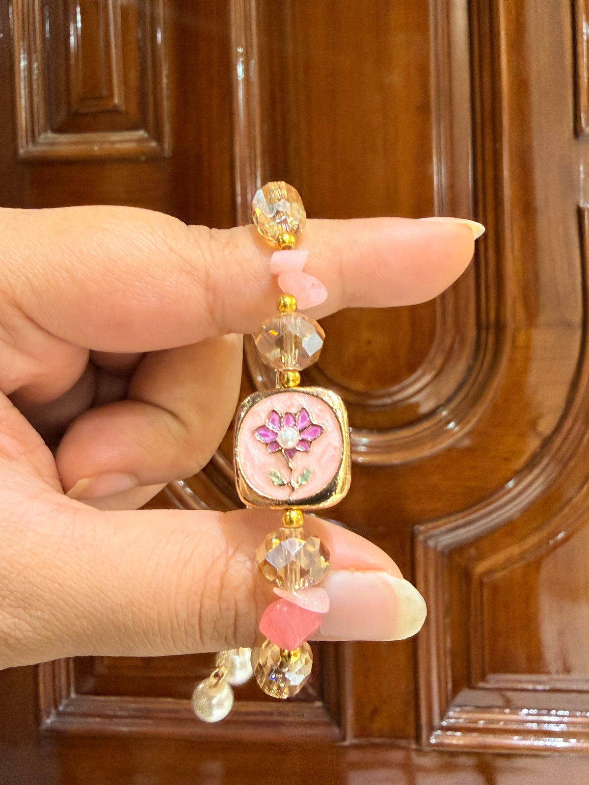 Rosy crystal adjustable bracelet (pink)