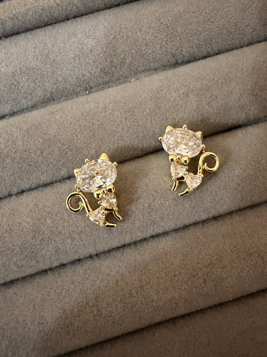 Crystal Kitty Stud Earrings