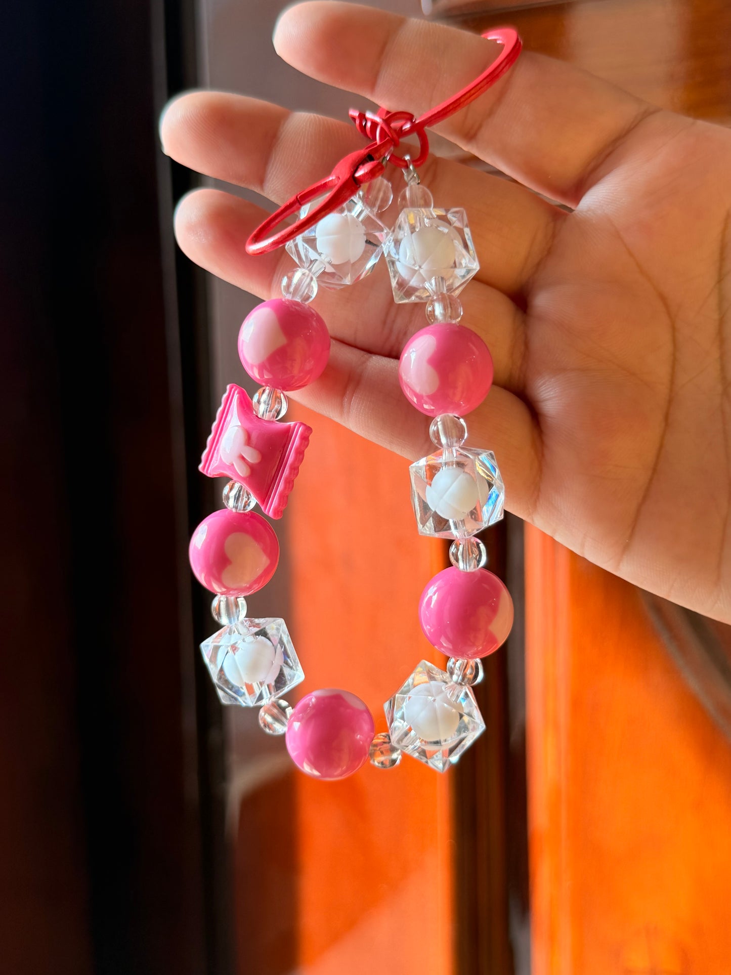Pink candy Beaded Bag Charm