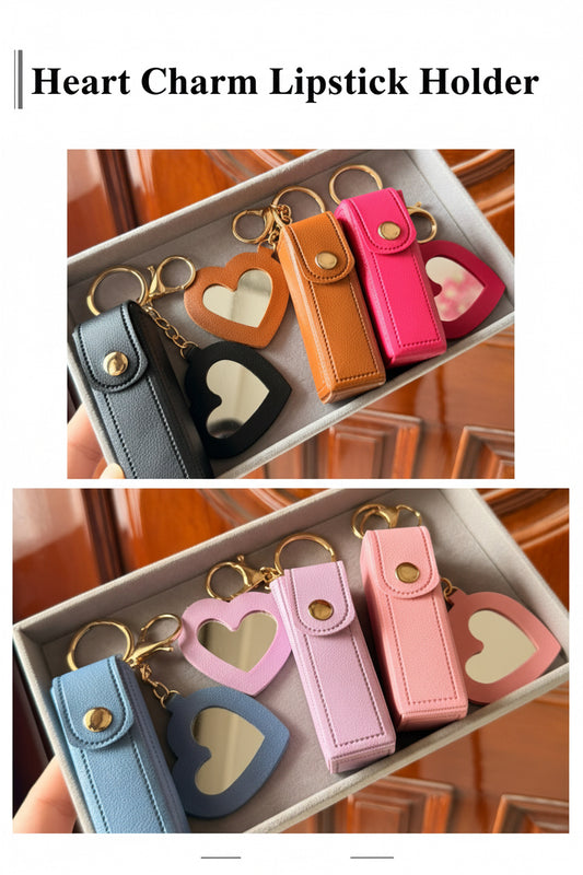 Heart Mirror Lipstick Keychain Holder