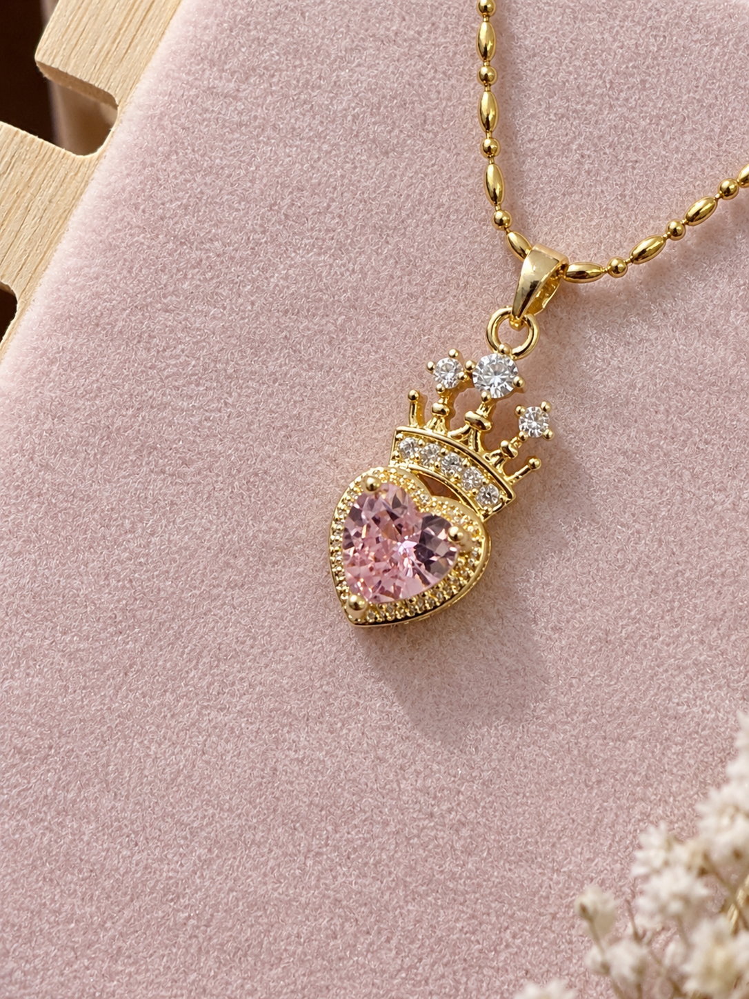 Royal Pink Heart Crown Necklace