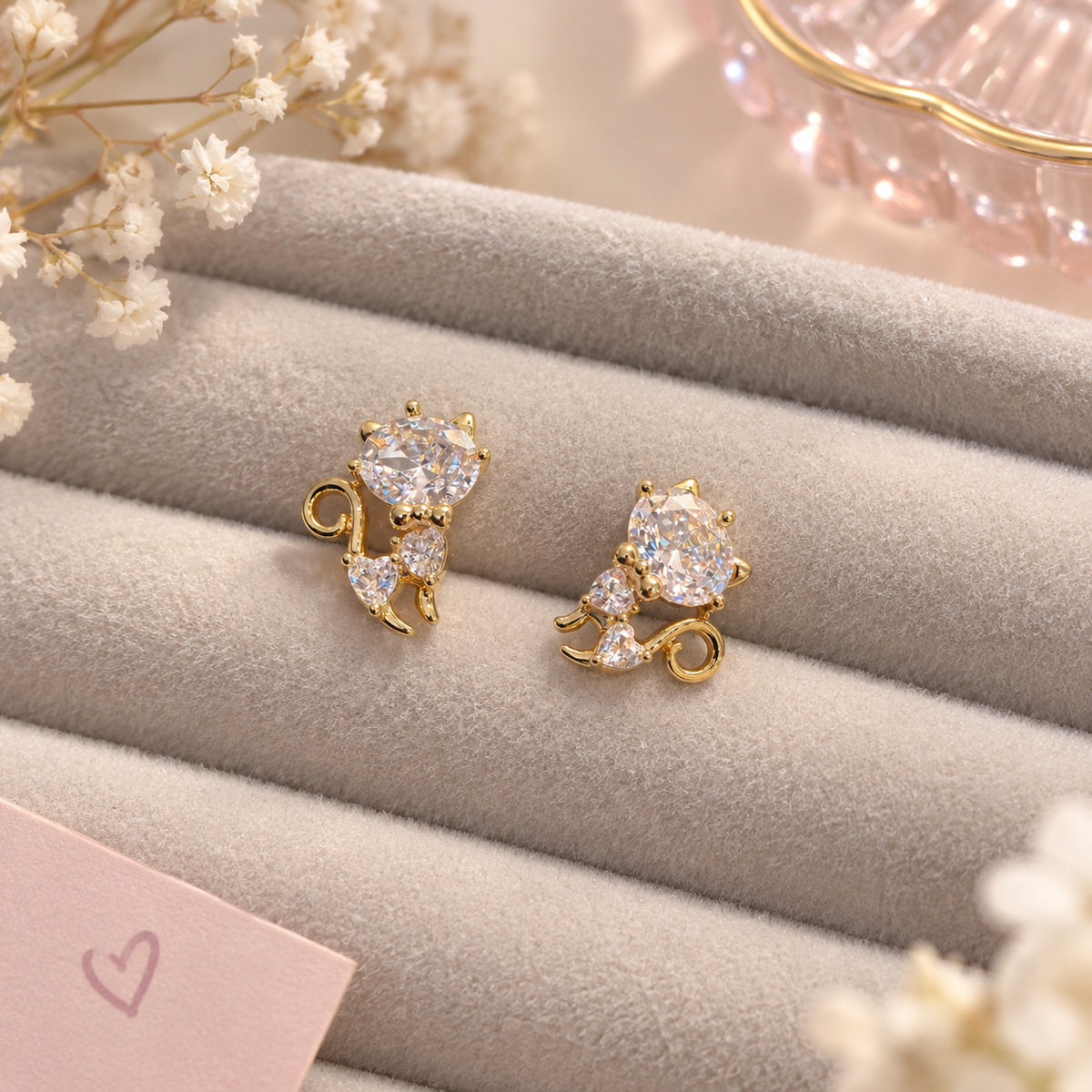 Crystal Kitty Stud Earrings