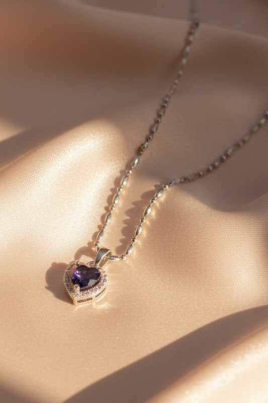 Crystal Heart Whisper Necklace(purple)