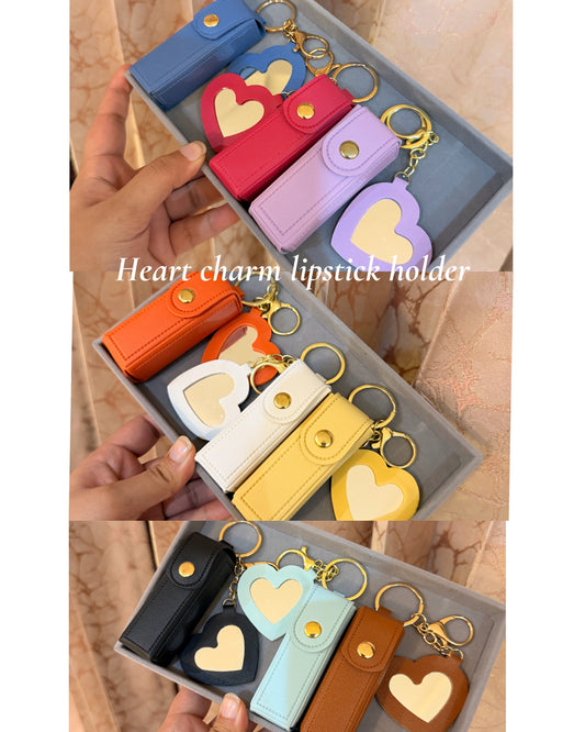 Heart Mirror Lipstick Keychain Holder