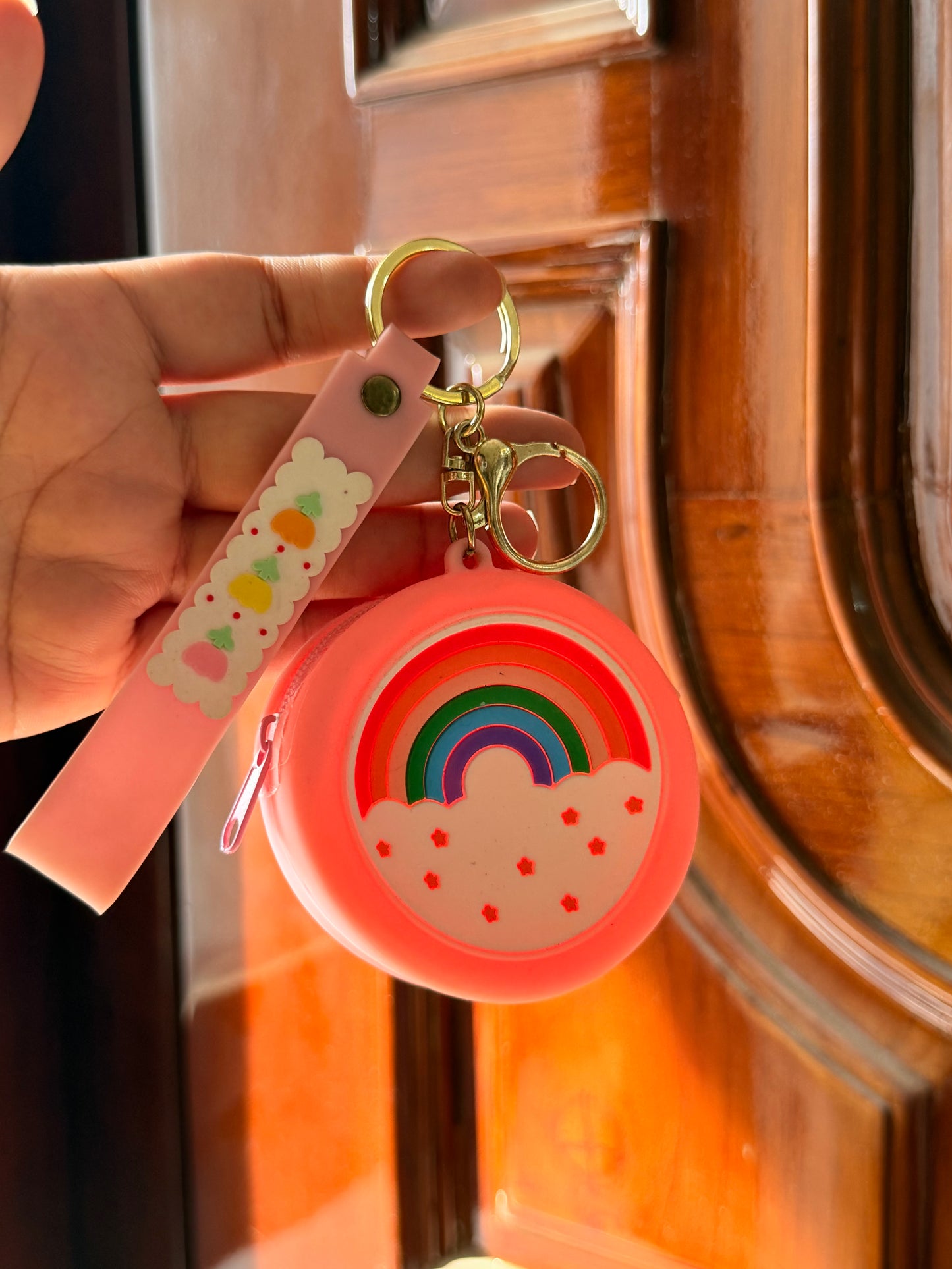 Rainbow Silicone Coin Pouch Keychain