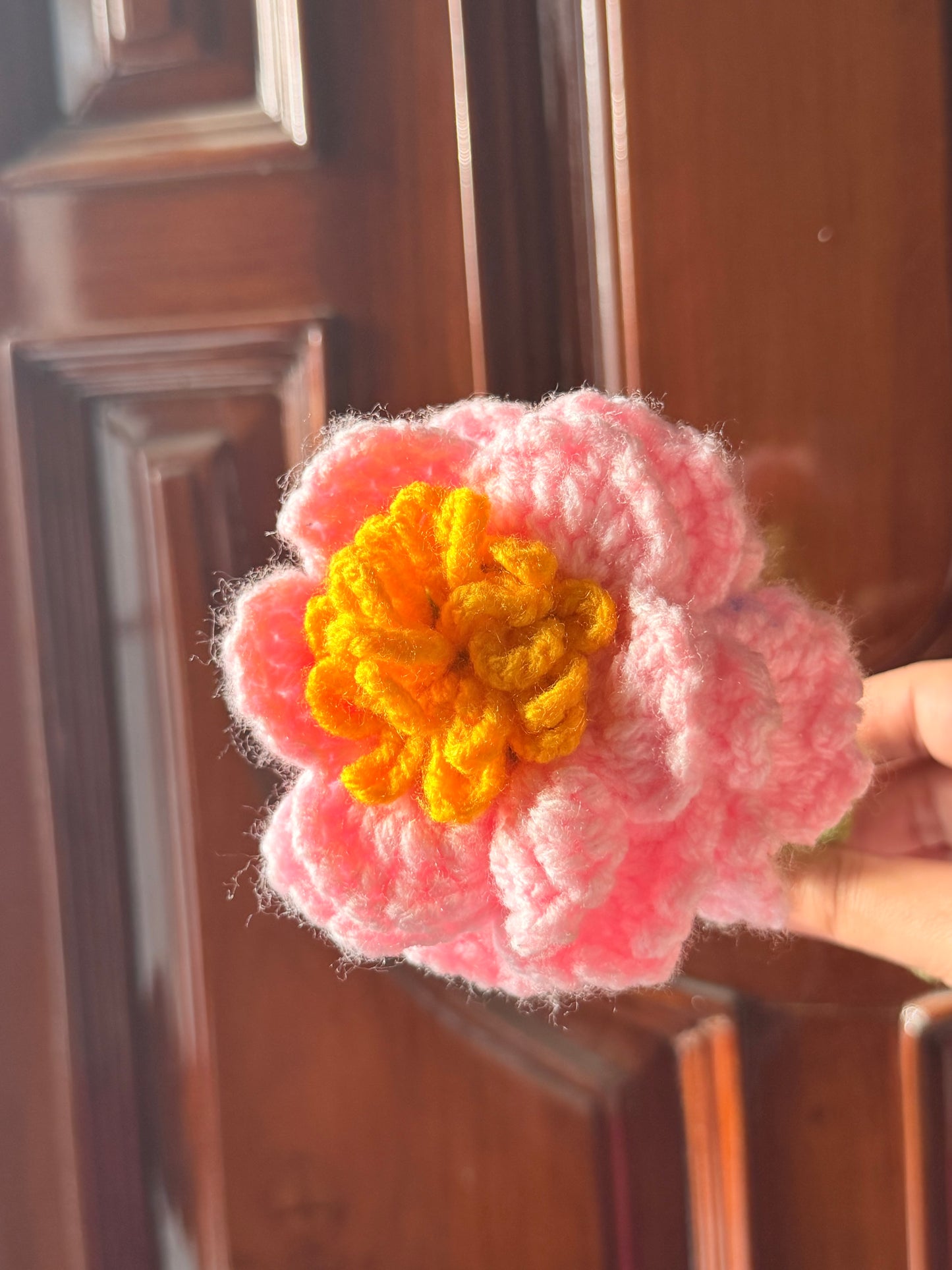 Blush bloom crochet flower stick