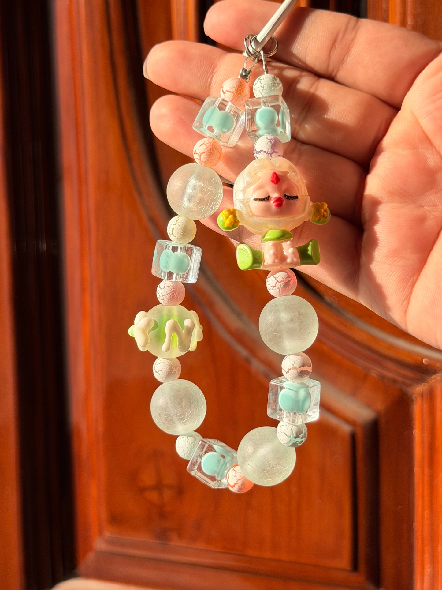 Green beaded phone/bag charm