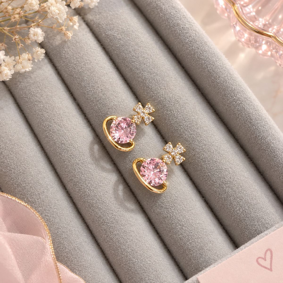 Pink Crystal Bloom Earrings
