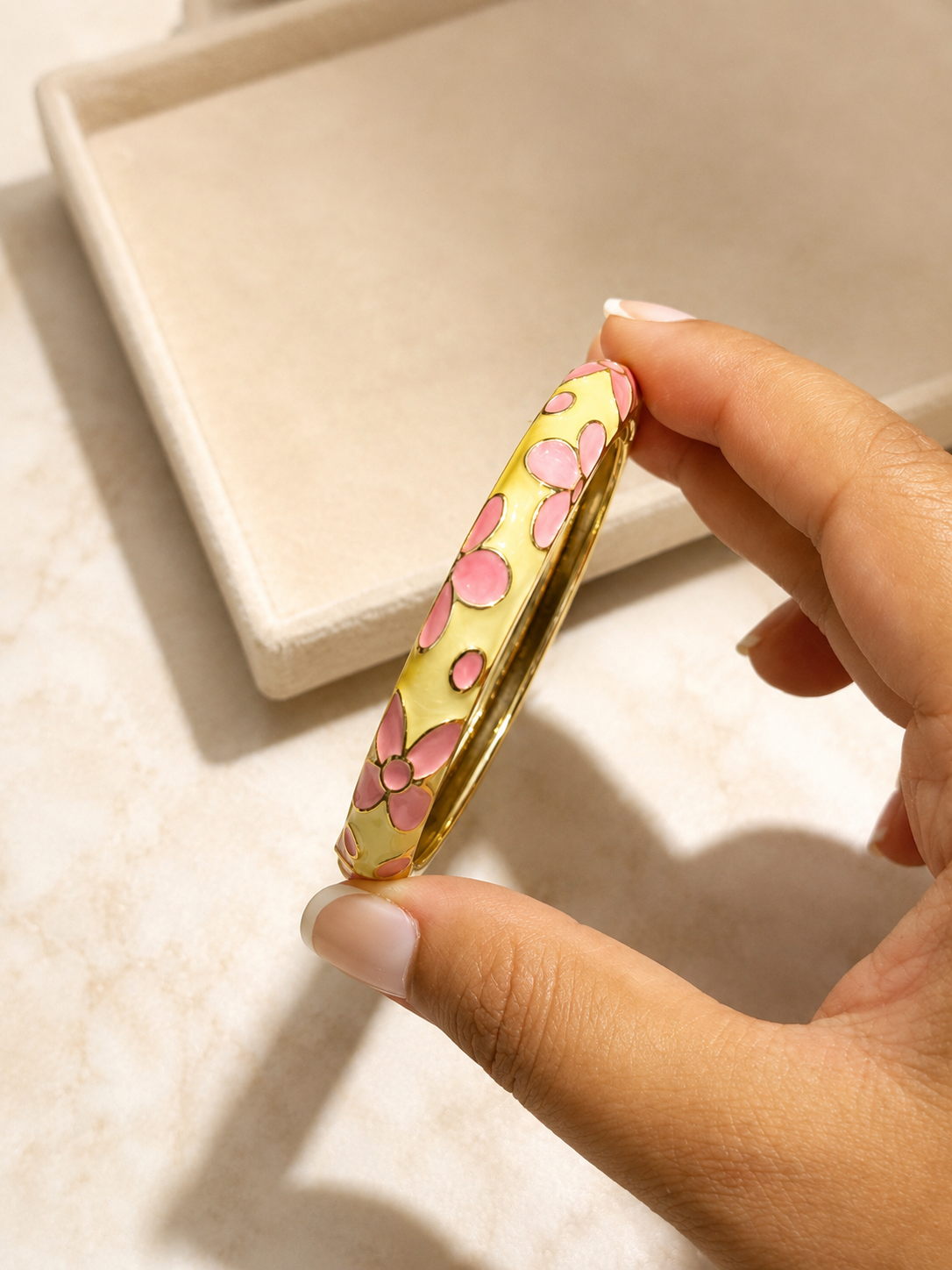 Pink blossom charm bangle
