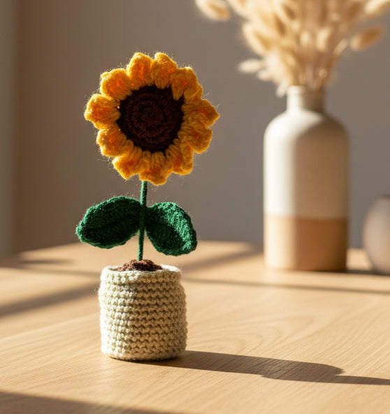 Sunflower crochet pot