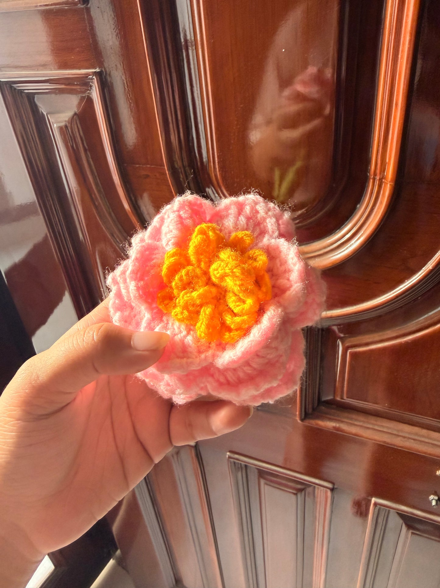 Blush bloom crochet flower stick