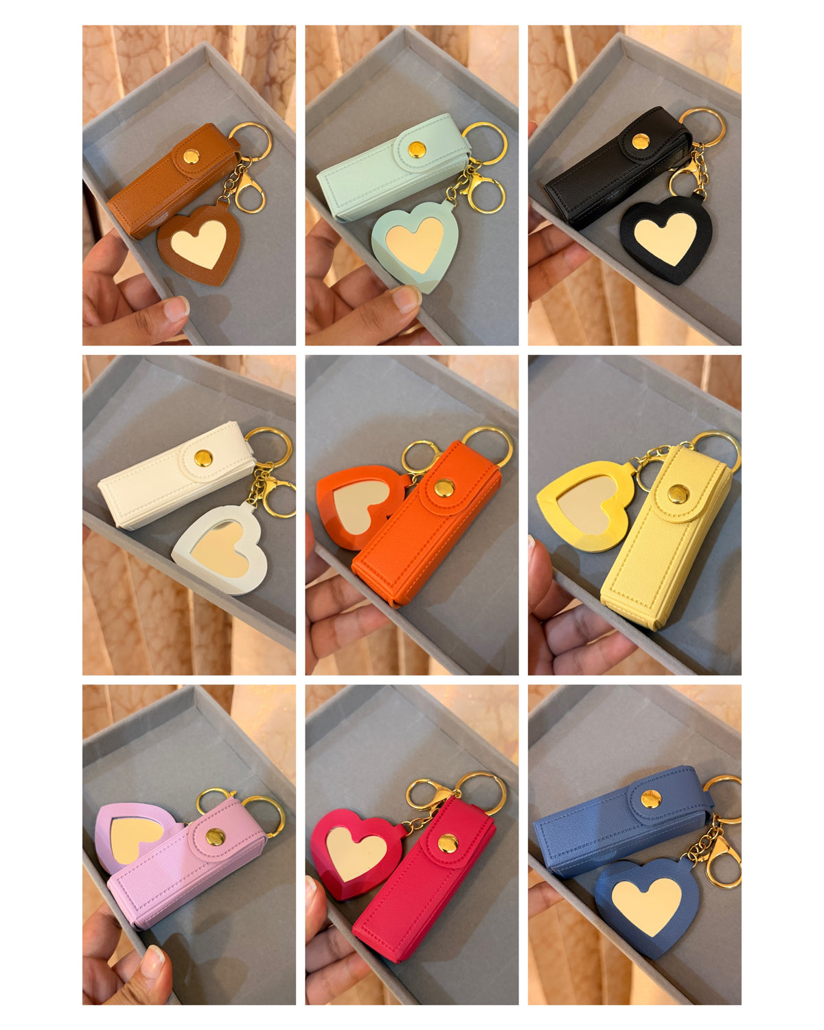 Heart Mirror Lipstick Keychain Holder