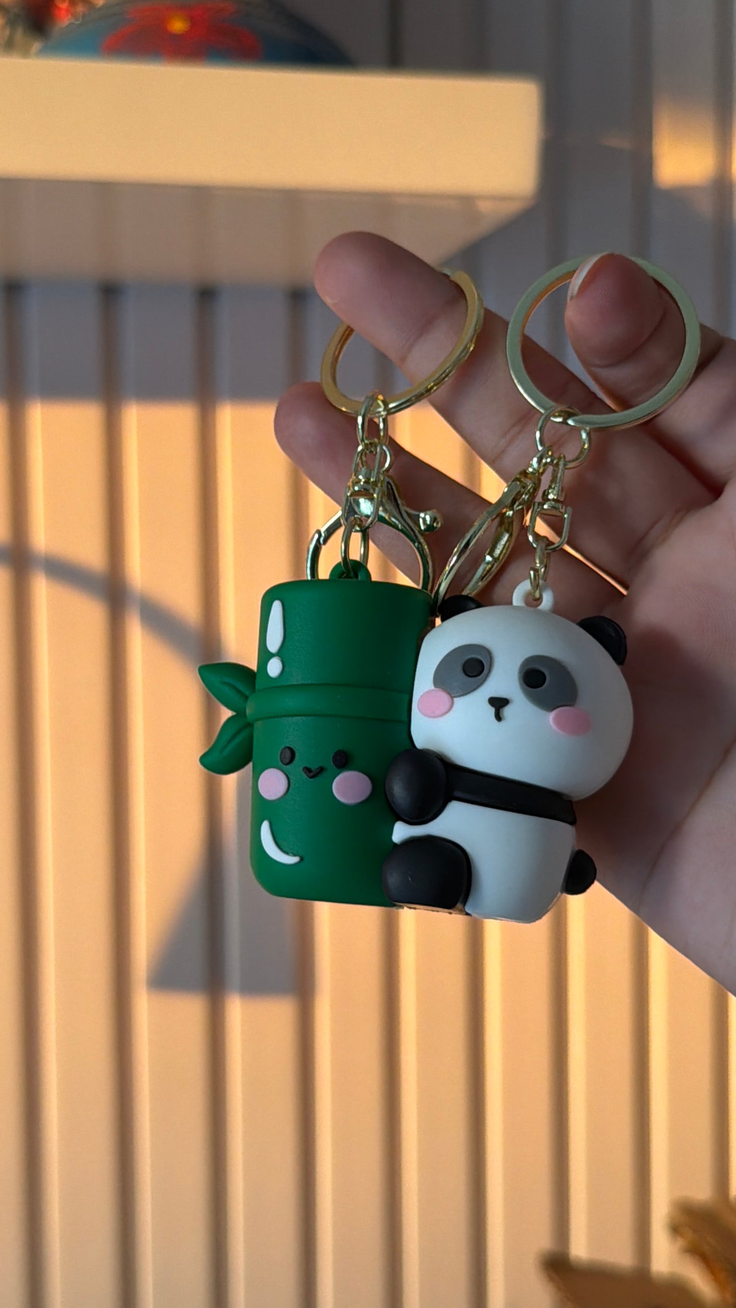 Panda bamboo magnetic couple keychain