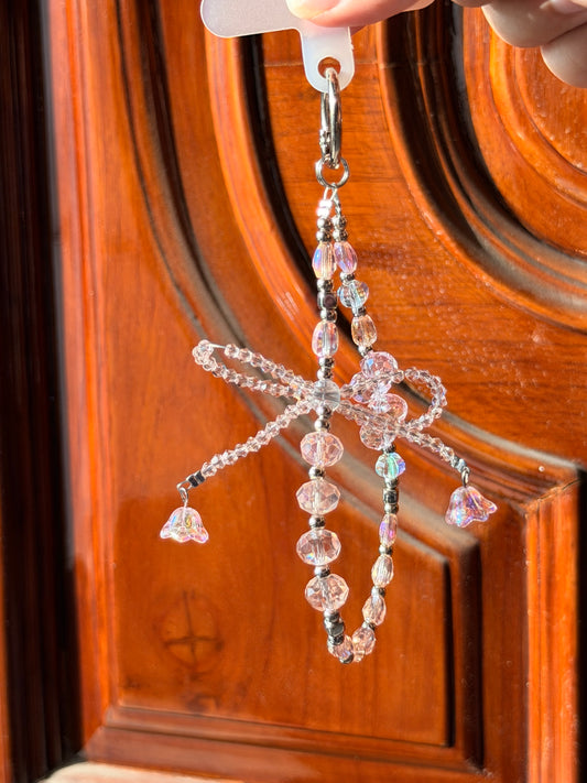 Crystal clear bow phone/bag charm