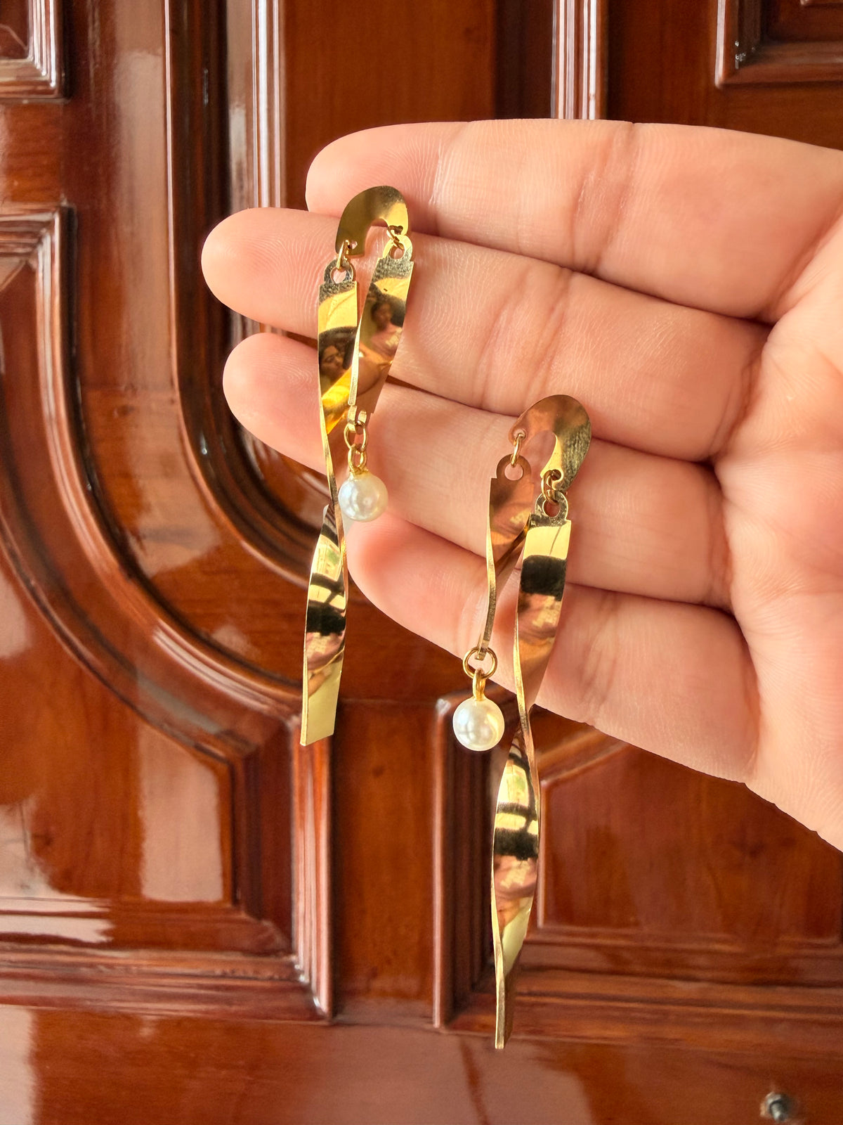 Pearl Ribbon Drop Earrings