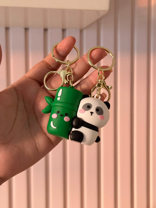 Panda bamboo magnetic couple keychain