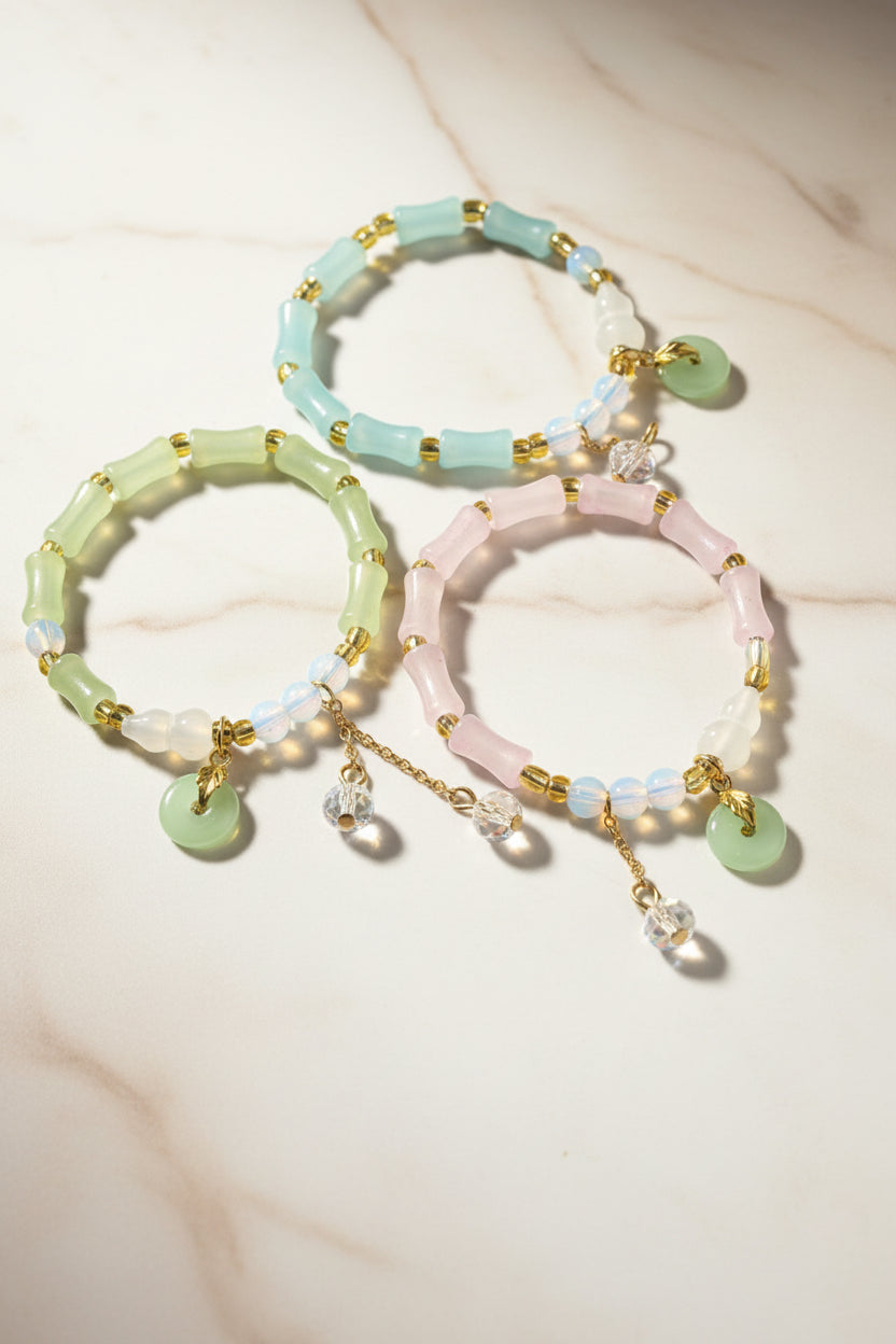 Pastel Bamboo Bead Charm Bracelet