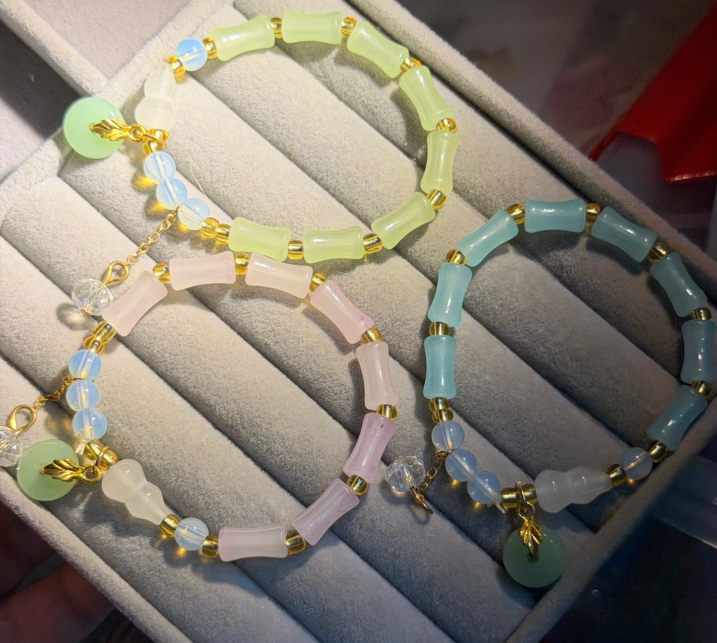 Pastel Bamboo Bead Charm Bracelet