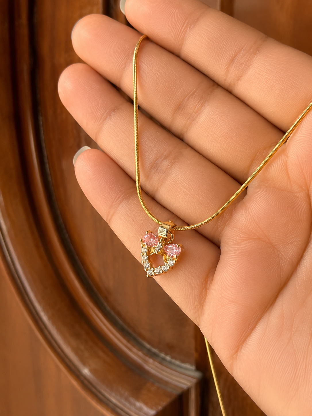 Blush Bow Heart Necklace
