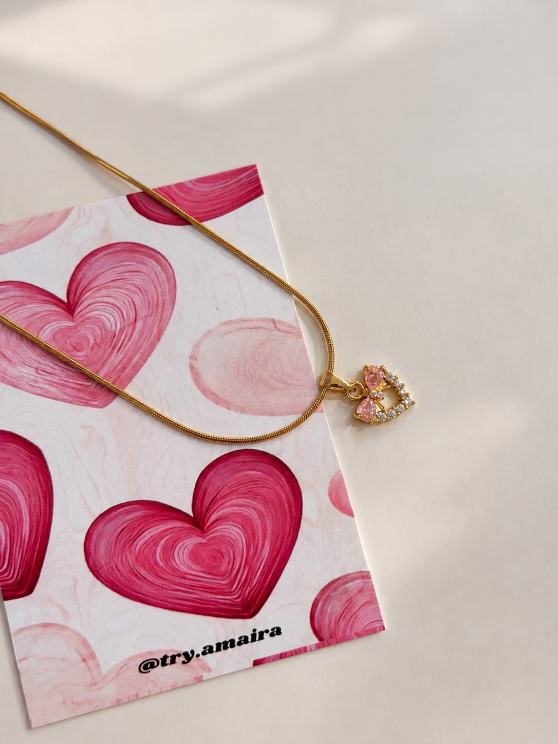 Blush Bow Heart Necklace