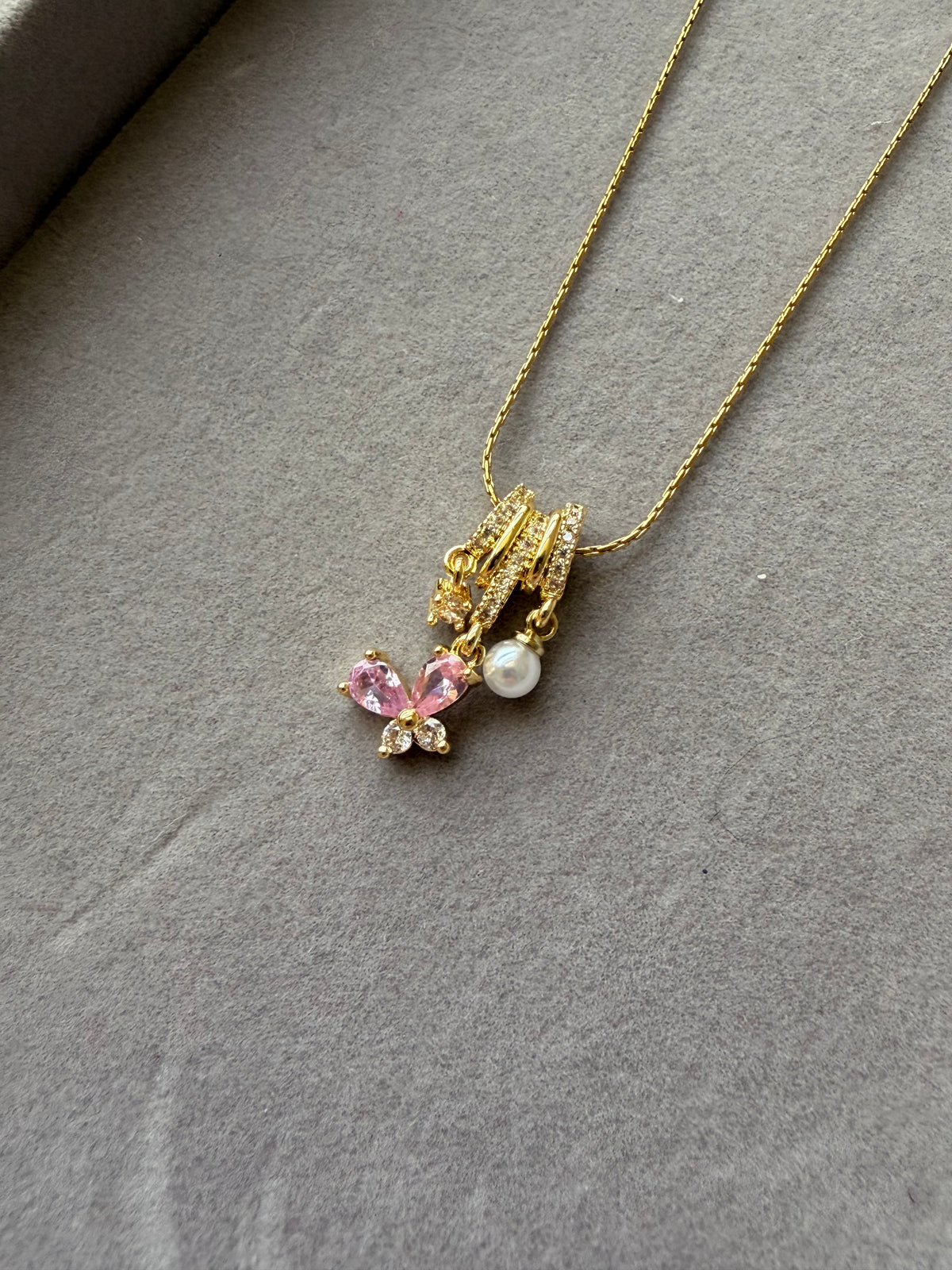 Blush Pearl Butterfly Charm Necklace