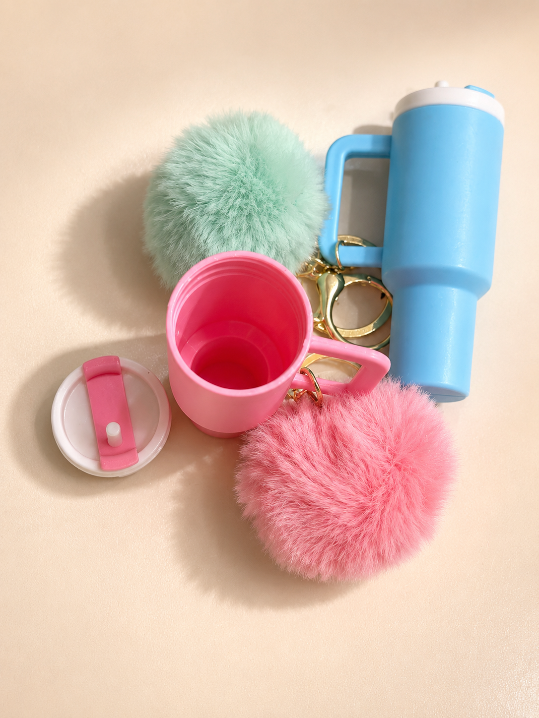 Tumbler keychain with pom pom