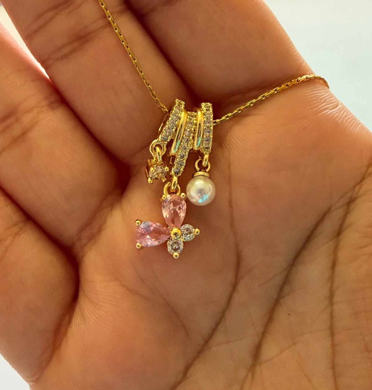 Blush Pearl Butterfly Charm Necklace